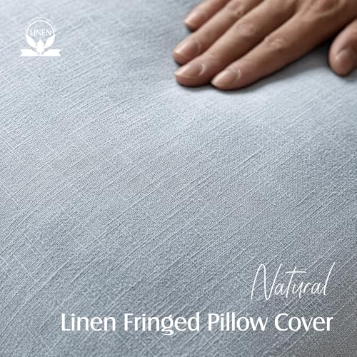 Decorative Linen Fringe Throw Pillow Covers 24×24 Inch (24" x 24" (Pack of 2) / Sky)
