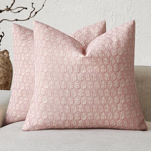 Decorative Floral Print Throw Pillow Covers 18×18 Light Pink (18" x 18" (Pack of 2) / Light Pink)