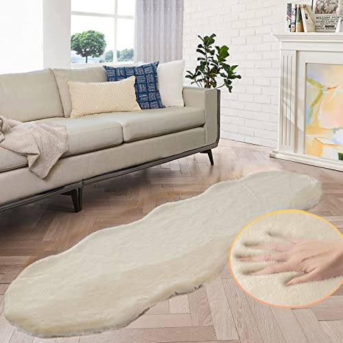 Shag Polyester Bunny Washable Fluffy Rug Runners for Hallways Camel Plush Area Rugs for Living Room Bedroom Sheepskin Rug 2x6 Shaped Nursery Rugs (2' x 6' (Oblong) / Beige)