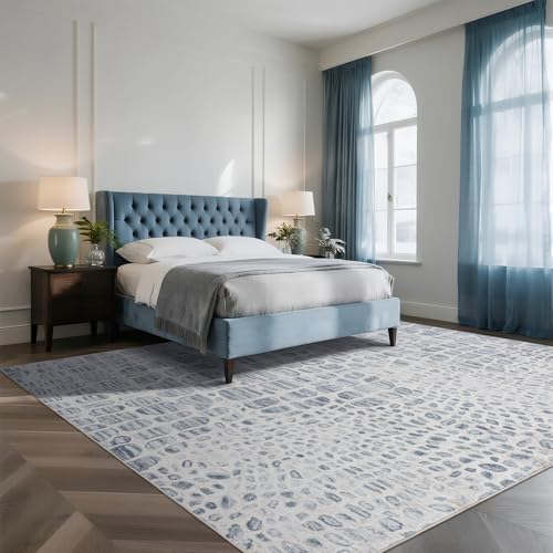 8x10 Washable Area Rugs for Living Room (8' x 10' (Rectangular) / White-blue-gray)