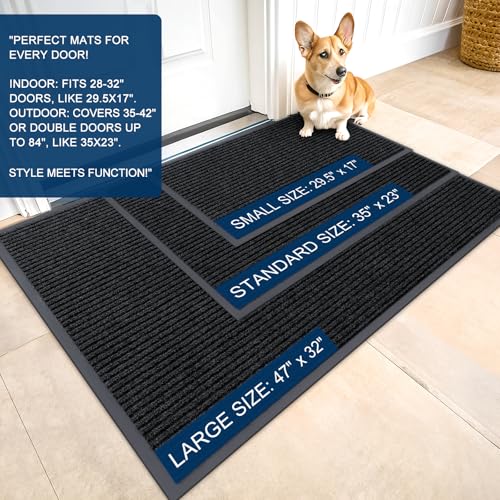 2 Pack Front Door Mats 35x23 (Black / 35" x 23")