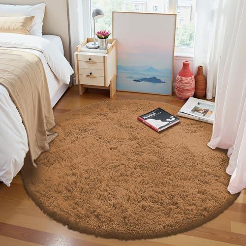 Khaki Round Rugs for Bedroom (4 Ft Round / Khaki)