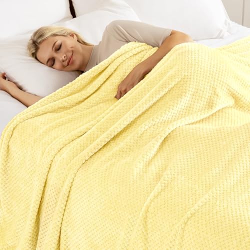 Large Waffle Fleece Throw Blanket for Couch (Light Yellow / 50x70 in)