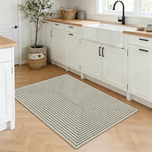 2x3 Entryway Rug Small Modern Abstract Door Mat (Beige / 2' x 3' (Rectangular))