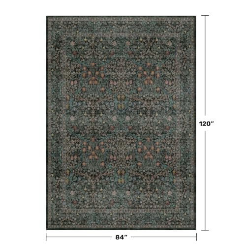 Vintage Dark Green Living Room Rug (Dark Green / Black / 7' x 10' (Rectangular))