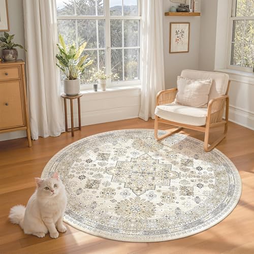 Round Rug 6ft (Beige/Grey / 6' (Round))