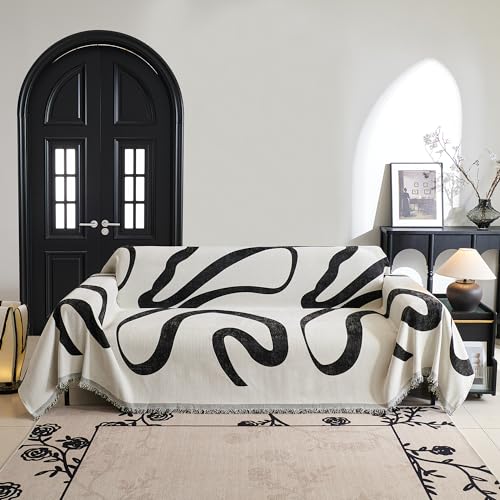 Couch Cover for 3 Cushion Couch Sofa Cover (91" x 150" / 1# Black Curve)
