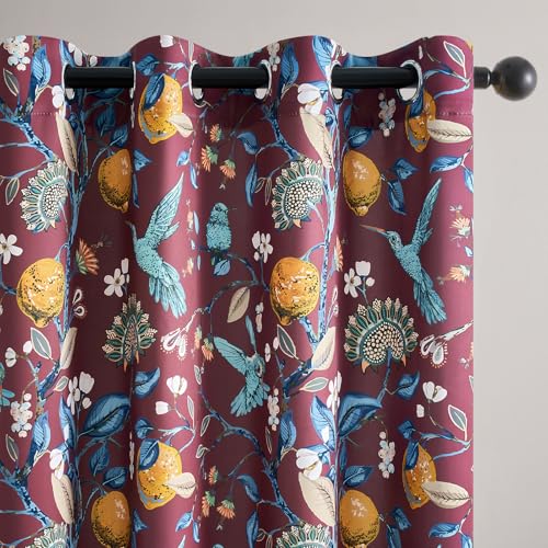 Rust Floral Curtains 96 Inches Long 2 Panels Unique Beige Luxury Elegant Colorful Euro Flower Hummingbird Patterned Rustic Vintage Grommet Drapes for Classroom Room Office Closet (Rust / 52"W x 96"L (Pack of 2))