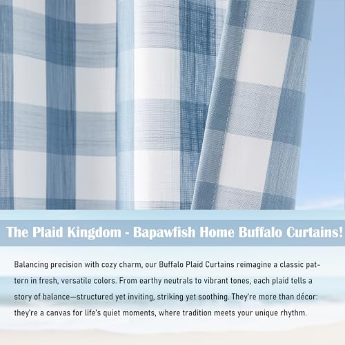 Dusty Blue White Buffalo Plaid Semi Sheer Curtain Panels 84 Inch (Blue/White / 52"W x 84"L (Pack of 2))
