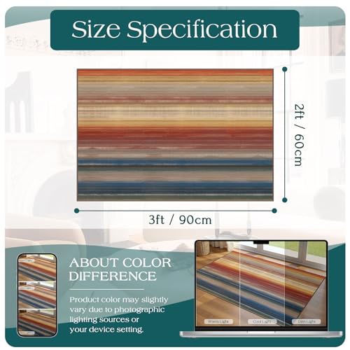Front Door Mat Indoor Outside Entrance 2x3 Modern Ombre Rainbow Rug (Sunset Ombre - Rust/Blue / 2' x 3' (Rectangular))