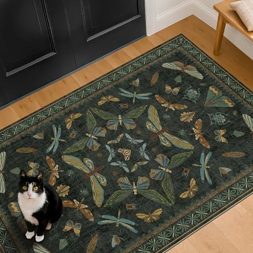 Green and Black Entryway Rug (3' x 5' (Rectangular) / Dark Green)