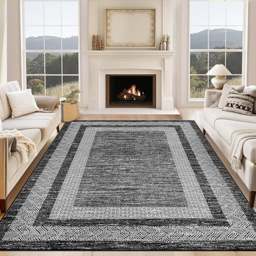 8x10 Large Washable Area Rug Solid Distressed Floor Carpet (Black / 8' x 10' (Rectangular))