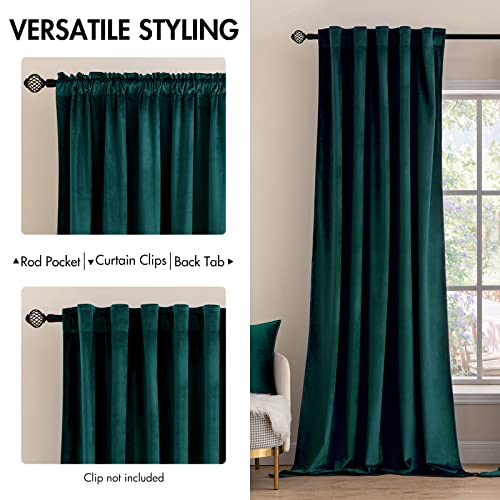Velvet Blackout Curtains 52x90 inches 2 Panels Emerald Green (Teal Green / 52"W x 90"L (Pack of 2))