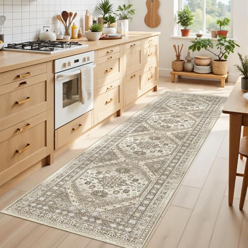 Runner Rug 2x8 Runners for Hallways Non Slip Washable Rugs (Brown / 2' x 8' (Runner))
