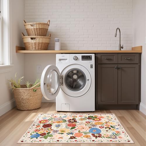 Beige Floral Hallway Runner Rug 2x5 for Bedroom Kitchen (Blush Beige / 2' x 5' (Rectangular))