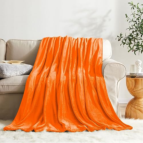 Super Soft Fall Throw Blanket Premium Silky Flannel Fleece Twin Size Orange Microfiber Lightweight Blanket All Season Use (Orange / Twin(60"x80"))