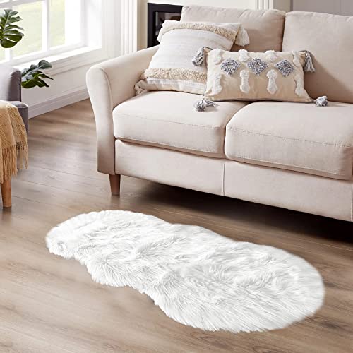 Faux Sheepskin 2x4 Shag Throw Rugs White Fur Sheep Skin Rug Carpet Alfombras para Habitacion Furry Rug for Bedroom Cushion Home Décor (2' x 4' (Sheepskin) / White)