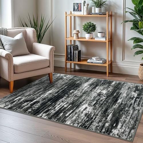Modern Abstract 3x5 Large Entryway Rug Non (Black White Grey Green / 3' x 5' (Rectangular))