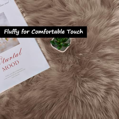 Beige Area Rug 6x9 Light Brown Fluffy Fuzzy Sheepskin Rug for Living Room Bedroom Shag Faux Fur Carpet Rectangle (6' x 9' (Rectangular) / Beige)