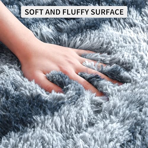 Soft Fluffy Rugs for Bedroom 4x6 Area Rug for Living Room (Tie-dyed Blue and Grey / 4' X 6' (Rectangular))