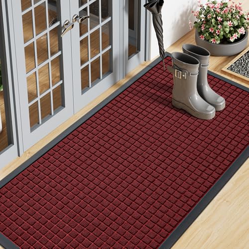 Front Door Mat Outside Entrance (Red / 59" X 23")