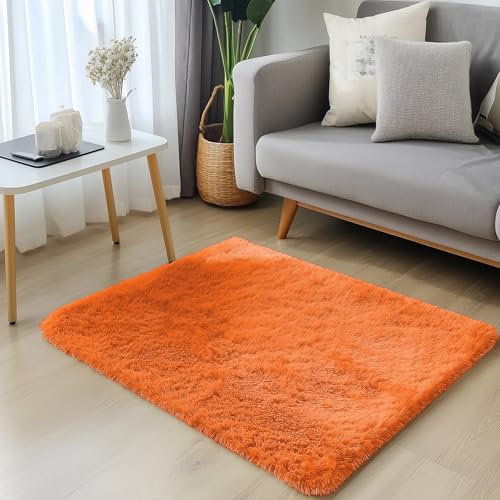 2x3 Machine Washable Small Bedside Rug (2x3 Ft / Orange)