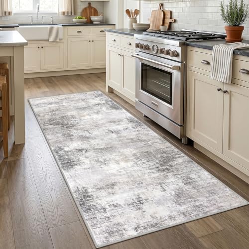 Abstract Runner Rug 3x7 Ft Washable Runners for Hallways (Ash Grey/Beige / 3' x 7' (Rectangular))