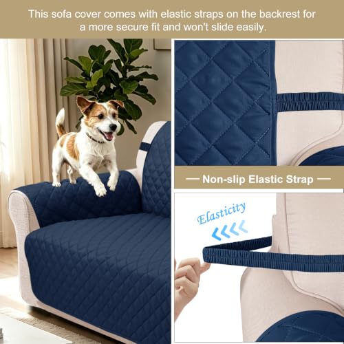 Reversible Sofa Cover for 3 Cushion (Navy/Camel / Sofa L - Large (68''))