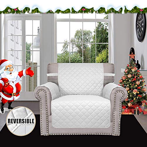 Chair Sofa Slipcover Reversible Sofa Cover Water Resistant Couch Cover Furniture Protector Cover with Elastic Straps for Pets Kids Children Dog Cat (White/White / Small Chair)