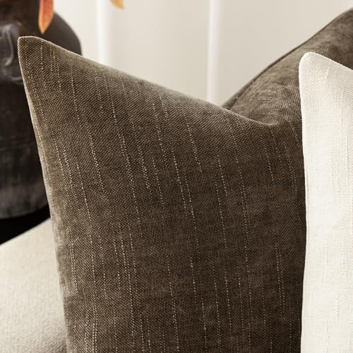 Solid Textured Chenille Throw Pillow Covers 26x26 (26" x 26" (Pack of 2) / Toffee)