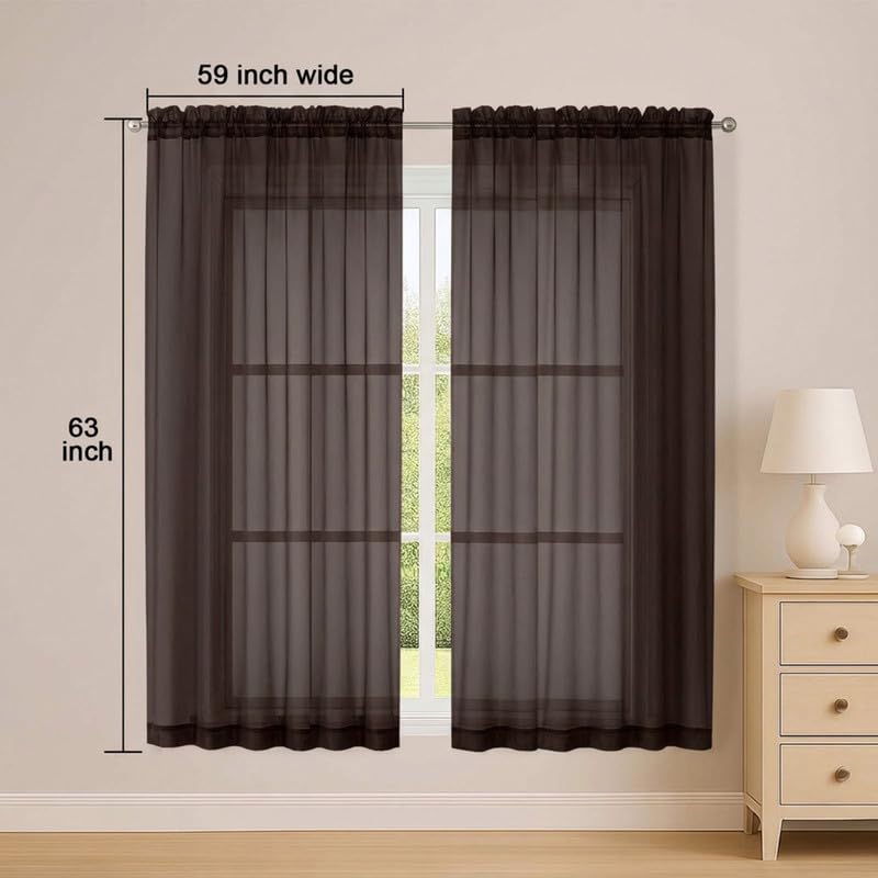 Chocolate Sheer Curtains 63 Inches 2 Panels for Living Room 59" Wide (Chocolate / 59"W x 63"L (Pack of 2))