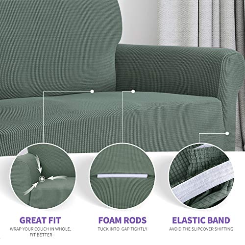 Super Stretch Chair Slipcover Universal Sofa Chair Covers for Living Room Dogs Pet Furniture Protector Spandex Armchair Slipcovers with Anti Slip Foam Sticks (Pea Green / Small (30"-47"))