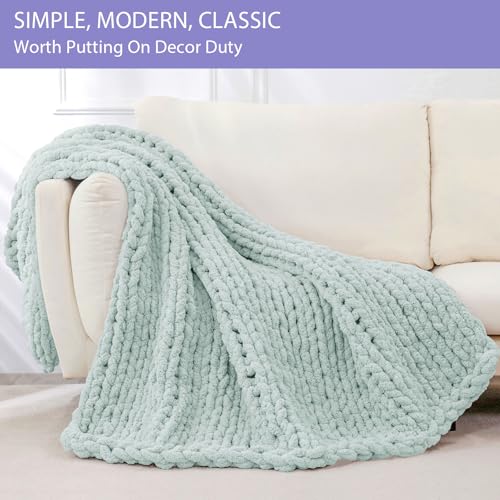 Chunky Knit Throw Blanket for Couch (Mint / 51"x63" (Large Size Throw）)