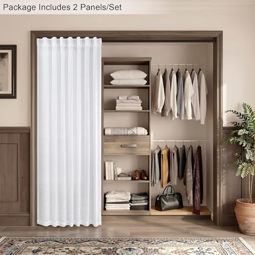 White Sheer Curtains 80 Inch Length for Living Room 2 Panel Back Tab Rod Pocket Rustic Modern Farmhouse Semi Privacy Linen Drapes Pleated Curtain for Bedroom Playroom Wide 52x80 Long Curtains (52"W x 80"L (Pack of 2) / Pure White)