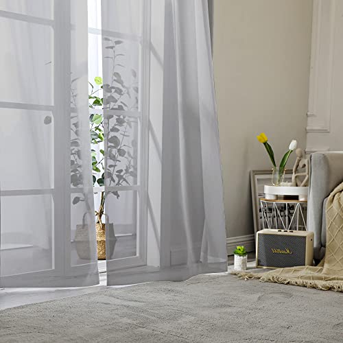 2 Pack Basic Grey Sheer Curtain Drapes for Living Room 108 Inch Length 2 Panels (40"W x 108"L (Pack of 2) / Charcoal Grey)
