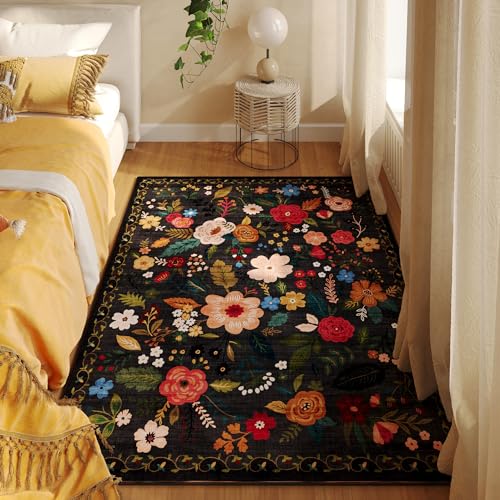 Area Rug 4x6 Washable (Black / 4' x 6' (Rectangular))