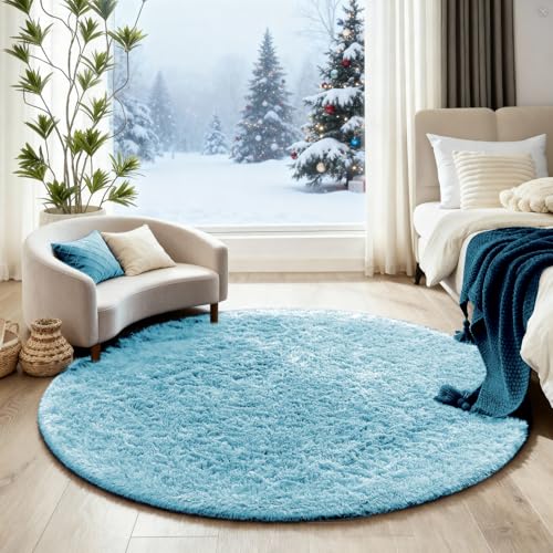Round Rug 4Ft Light Blue Circle Area Rugs (Light Blue / 4' (Round))