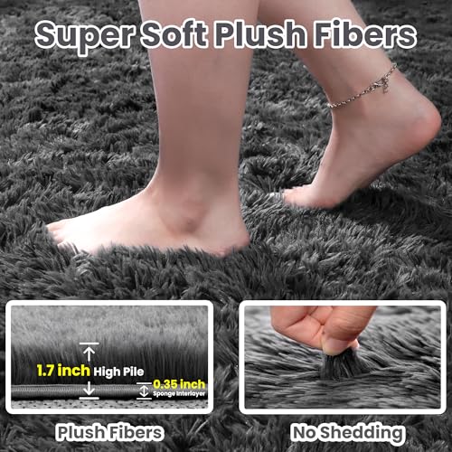 8x10 Fluffy Shag Area Rugs for Living Room Bedroom (Grey / 8' x 10' (Rectangular))