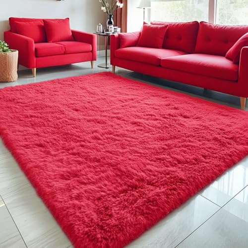 5x7 Machine Washable Large Area Rugs for Living Room (5x7 Ft / Red)