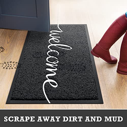 Black Door Mat Welcome Mats Outdoor Indoor Doormat for Entryway Floor Mat (Black Welcome / 2' x 3' (Rectangular))