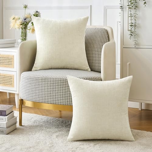 Soft Chenille Throw Pillow Covers Cream 20x20 Inch Pack of 2 (20" x 20" (Pack of 2) / Cream)