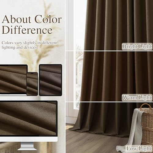 100% Blackout Curtains 90 Inch Length 2 Panels Set for Living Room Bedroom Back Tab Thermal Insulated Black Out Linen Drapes Room Darkening Chocolate (Chocolate / 52"W x 90"L (Pack of 2))