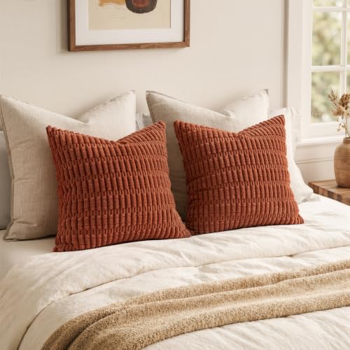 Fall Corduroy Decorative Throw Pillow Covers 18x18 Rust Pack of 2 (Rust / 18" x 18" (Pack of 2))