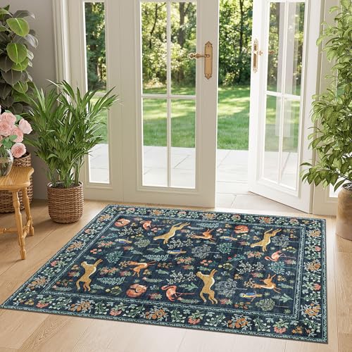 3x4 Rug Washable Animal Area Rug for Entryway Non Slip (Navy Blue (Animal) / 3' x 4' (Rectangular))