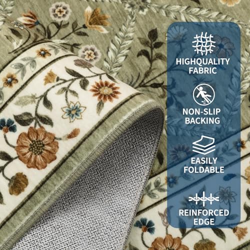 Washable Kitchen Rugs Non Slip 2x6 Hallway Runner Stain Resistant Low Pile Rug (Green/Spring / 2' x 6' (Rectangular))