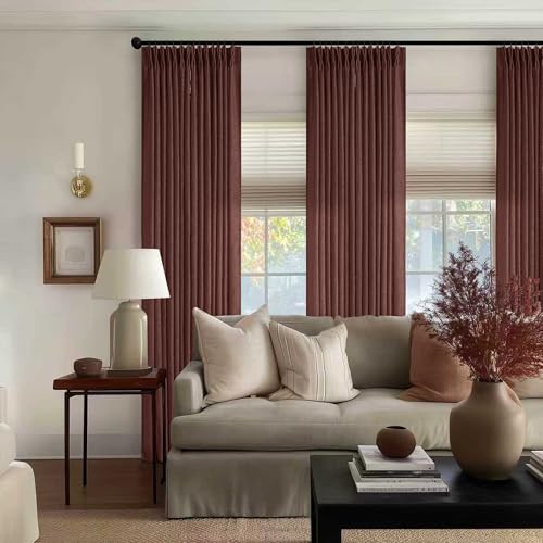 Chestnut Brown 84 Inch Pinch Semi Sheer Pleated Linen Curtains 2 Panel Set (Chestnut Brown / 40"W x 84"L (Pack of 2))