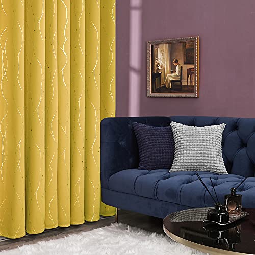 Living Room Curtains 84 Inches Long (Yellow/Wave Dots / 52"W x 84"L (Pack of 2))