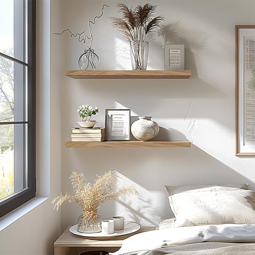 24 Inch Floating Shelves for Wall Rustic Light Wood Wall Shelves for Bedroom Set of 4 (24 inch / Rustic Light)