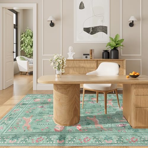 4x6 Area Rug Non Slip Animal Washable Rug for Living Room (Teal (Animal) / 4' x 6' (Rectangular))