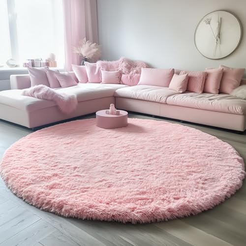 Light Pink Round Area Rugs 5ft for Bedroom Living Room (Light Pink / 5' (Round))